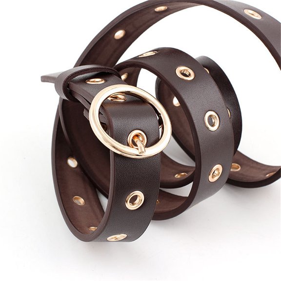 Unisex Vintage Belt for Men Women, Adjustable Trouser Belt with Round Pin Buckle, Metal Grommet Holes, Casual Waist Belt, Fashion Daily Wear Coffee