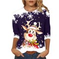 thumbnail image 2 of Mignon Tops Femmes Casual Print Noël en Vrac Trois Quarts Manches Col Rond Tops Mignon d'Été pour les Femmes sur Clearance, 2 of 4