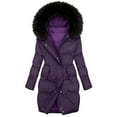thumbnail image 4 of 2025 Women Winter Thicken Puffer Coat Warm Jacket with Faux Fur Hood Long Sleeve Lightweight Outerwear with Pockets, 4 of 7