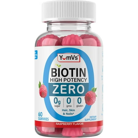 Biotin 10,000 mcg max potency Zero Sugar 60 gummies raspberry Flavor Gelatin Free GMO Free Nut Free