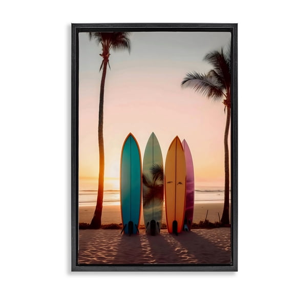 Stupell Industries Coastal Four Surfboards at Sunset Black Floating Frame Canvas Art, 17 x 25, by Creative Studio