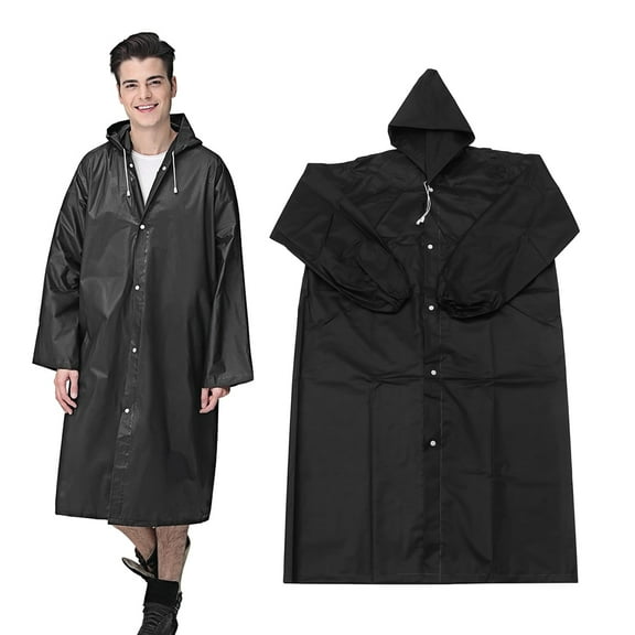 Raindrops Hood Adult Raincoat One Size Fits Most Raincoat Man Men and Women 145×68CM Black