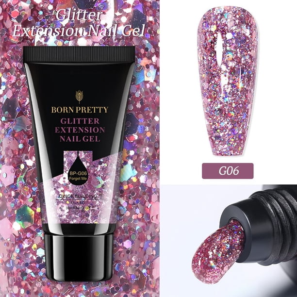 BORN PRETTY 30ml Extensión de uñas de gel Esmalte de uñas Acrílico Nail Glitter Lentejuelas Soak Off UV Extend Gel para extensiones de uñas Tan Jianjun unisex