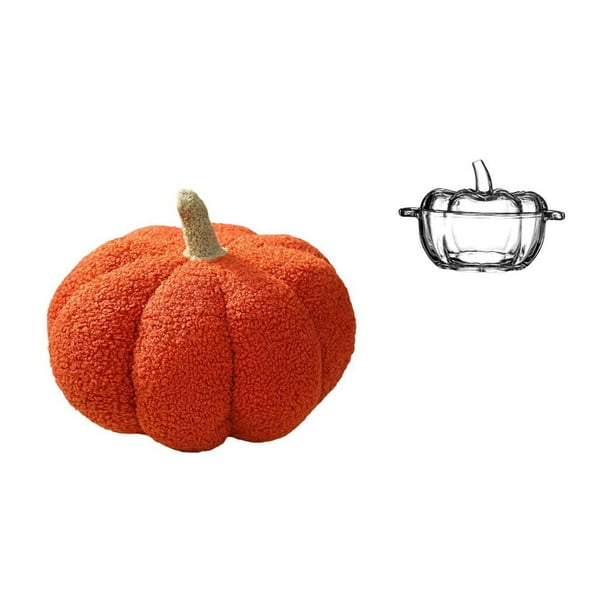 Cojín Decorativo De Felpa Con Forma De Calabaza Para Halloween, Plato De Dulces De Cristal Con Tapa, Cuenco Para Servir Con Forma De Calabaza, Tarro De Galletas Transparente, Decoración De