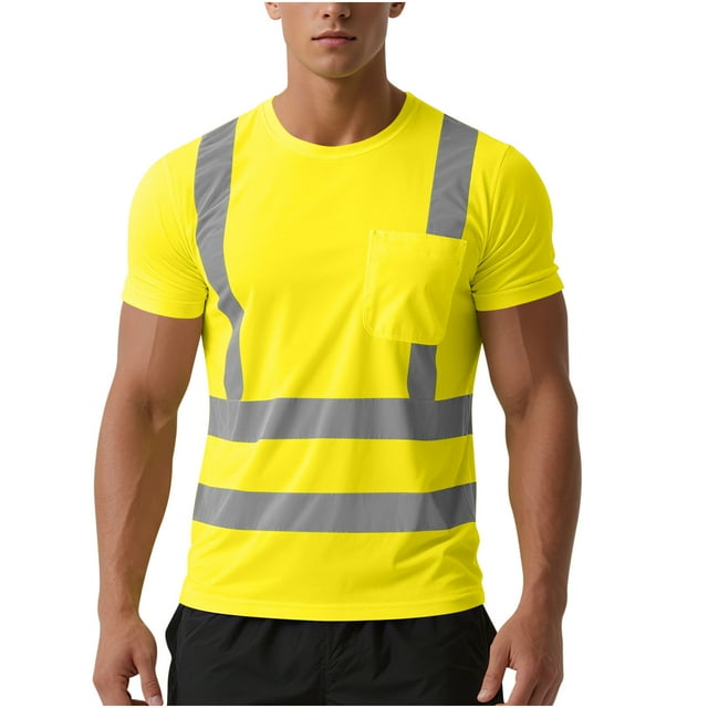 Mens Hi Vis Safety Shirt 2025 Short Sleeve Reflective Work Tee Lightweight Moisture Wicking Quick Dry Mesh High Visibility Construction Shirt Outdoor Utility Top