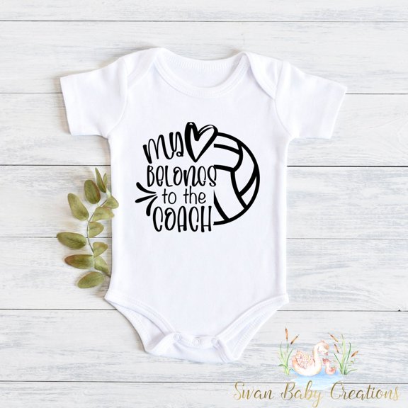 Bella Canvas with My Heart Belongs To The Coach, For Volleyball Baby Announcement For Coach'S Kid, Game Day Outfit Volleyball Cute Baby Boy or Girl Bodysuit Gift