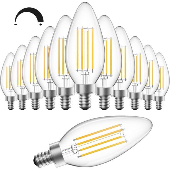 SHINESTAR Ampoules LED Dimmables E12 pour Candélabre, Équivalent 60W, 5.5W B11 Ampoules de Lustre Vintage, 2700K Blanc Chaud, Filament Clair pour Lampe à Bougie en Verre pour Ventilateur de Plafond Décoration Maison, Lot de 12