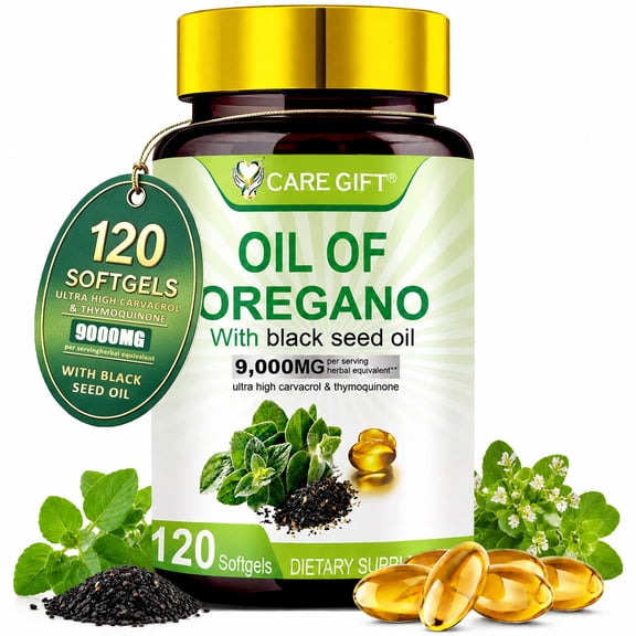 Oil Of Oregano Softgels with Black Seed Oil 9000mg – Premium Grade Oregano Oil Capsules for Immune & Digestive Support – Non-GMO, Gluten-Free Softgels -120 Softgels | 60 Day Supply