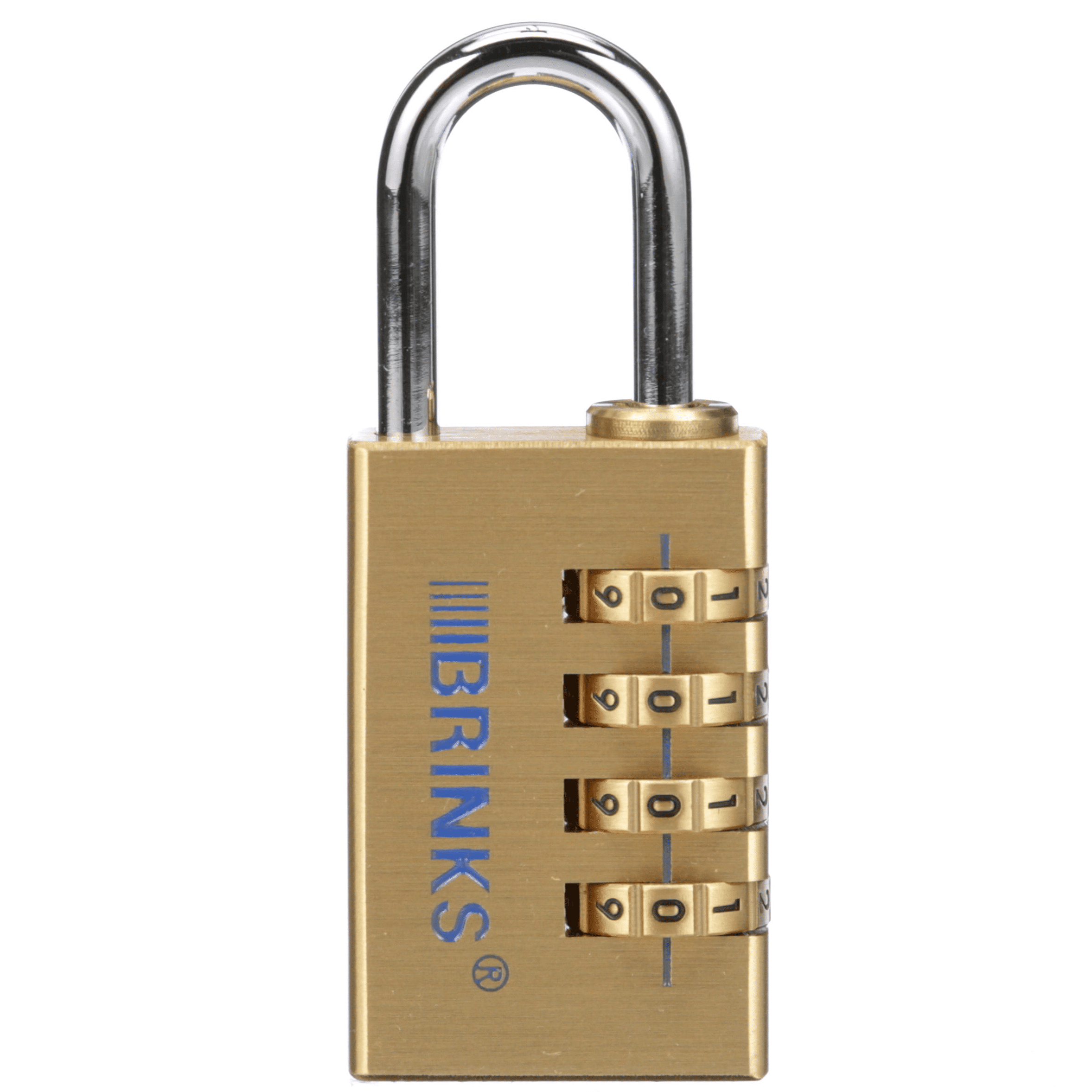 Brinks 4-Dial Solid Brass Resettable Combination Padlock, 30mm Body with 1 inch Shackle