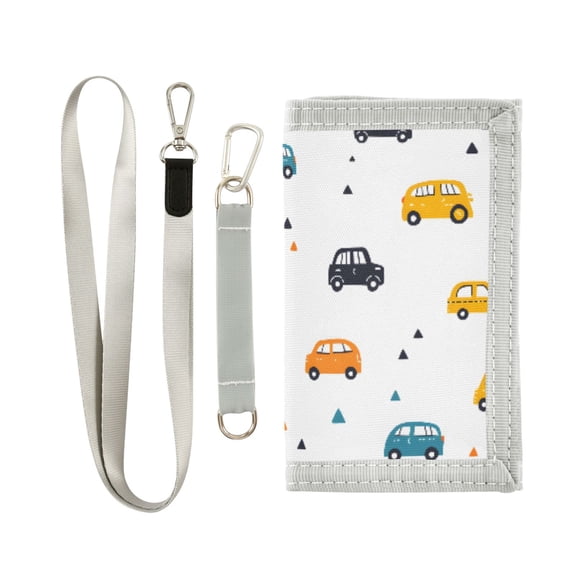 JIALIOU Nylon Trifold Card Wallet with ID Window Zipper Pocket for Men Women Teen Cute Cars and Triangles
