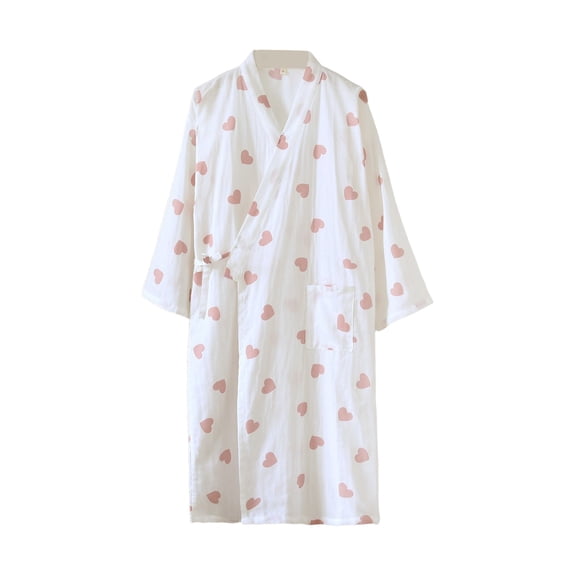 Puliio Robes For Women Spring Summer Lightweight Open Front Mid Length Kimono Bathrobe Soft Cotton Loungewear Nightgown,Size M