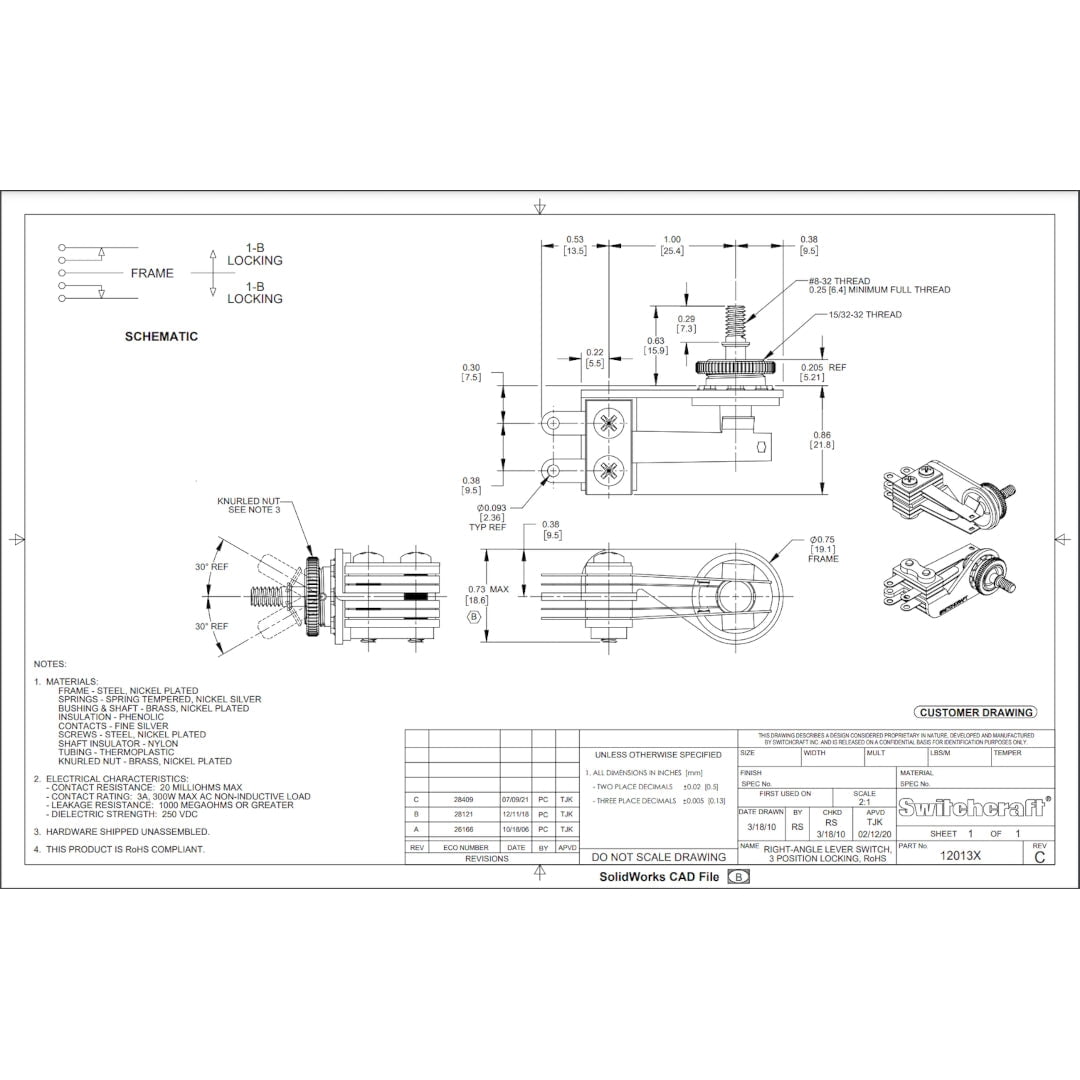Switchcraft EP-4365-000 Right Angle Toggle Switch