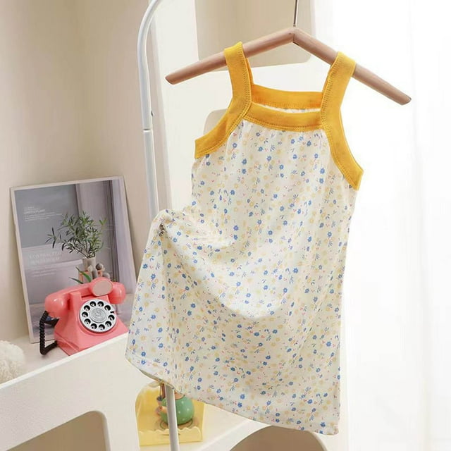 Robe Petite Fille Sans Manches à Volants Évasée en Ligne A Robe d'Été Mignonne Robe Imprimée Robes de Fête pour Filles