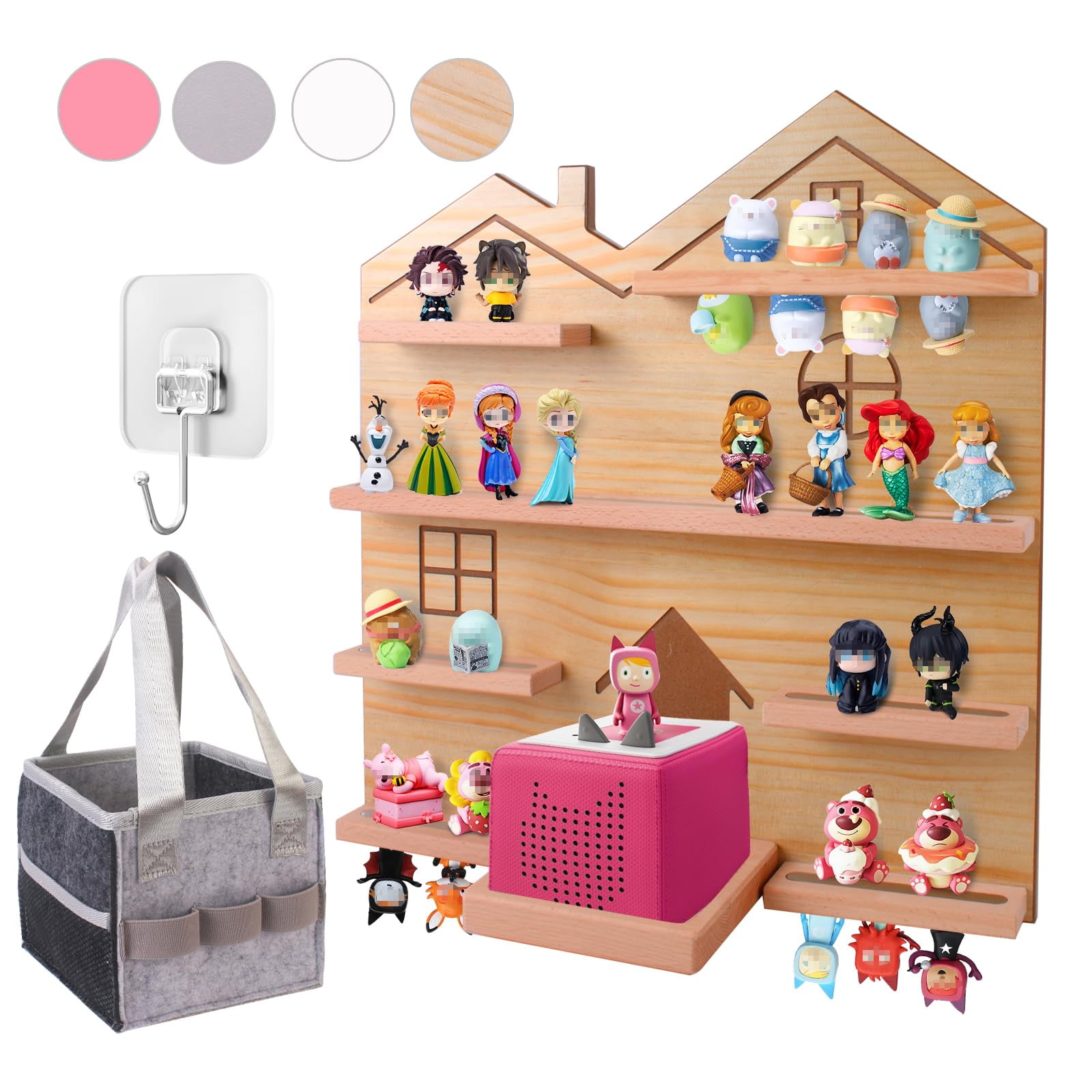 Estante Magnético Para Toniebox - Madera Blanca, Soporta La Caja Y Hasta 35 Personajes - Incluye Bolsa De Transporte Gratis - Organización Para Niños