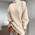 thumbnail image 3 of Women's Fall Winter Oversize Pullover High Neck Loose Fit Long Sleeve Sweater Dress, Casual Knit Dress for Women, Warm and Comfortable Everyday Wear,Khaki,S, 3 of 8