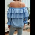 thumbnail image 4 of Blusa de Verano con Volantes y Hombros Descubiertos para Mujer, , Sexy, Elegante, Informal, con Azul XL, 4 of 9