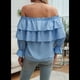 thumbnail image 4 of Blusa de Verano con Volantes y Hombros Descubiertos para Mujer, , Sexy, Elegante, Informal, con Azul XL, 4 of 9
