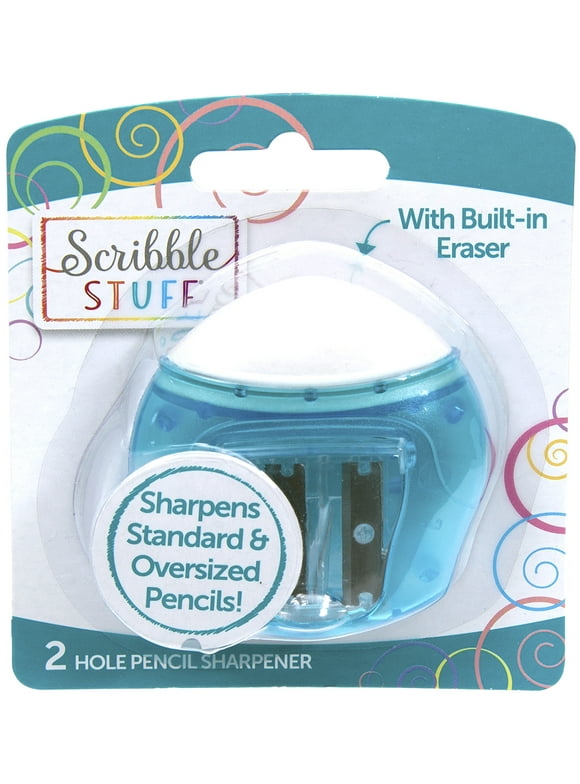 Scribble Stuff 2-Hole Pencil Sharpener with Built In Eraser, Translucent Blue