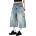 thumbnail image 3 of Arlun Plus Size Retro Washed Wide Leg Jeans Pants Women Summer Baggy Mid Waist Distressed Denim Capri Pants 2026 Fashion Streetwear Casual Cropped Trousers with Pockets 2-Blue XXXXL, 3 of 7