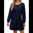 thumbnail image 3 of Vestido Tipo Sudadera de Larga para Mujer, de Otoño, con Cuello Redondo, de Punto Acanalado y Patchwork, Minivestidos Informales. Azul Marino M, 3 of 7