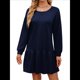 thumbnail image 3 of Vestido Tipo Sudadera de Larga para Mujer, de Otoño, con Cuello Redondo, de Punto Acanalado y Patchwork, Minivestidos Informales. Azul Marino L, 3 of 7