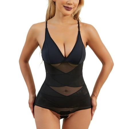 Homgro Women s Tummy Control Body Shaper Mesh Bodysuit Shapewear Slimming Backless Wedding Short Wedding Slimmer Black Small