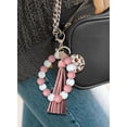 thumbnail image 5 of WIRESTER 2pcs Set English Bulldog & Pug Playful Postures Rose Quartz/White Silicone Beaded Bracelet Keychain With Tassel & Round Glitter Silver Key Ring Car Key Chain Wristlet For Women Girls, 5 of 5