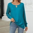 thumbnail image 2 of JIUKE Womens Tops Dressy Casual Long Crew Neck Keyhole Blouses Hollow out Lace Sleeve Tees Shirts Blue XL, 2 of 6