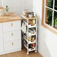 thumbnail image 2 of 5-Tier Slim Storage Cart, Wooden Top Rolling Kitchen Cart with Pull-Out Baskets & Wheels, Narrow Space Utility Cart Slide Out Organizer for Kitchen, Bathroom, Laundry Room, White, 2 of 7