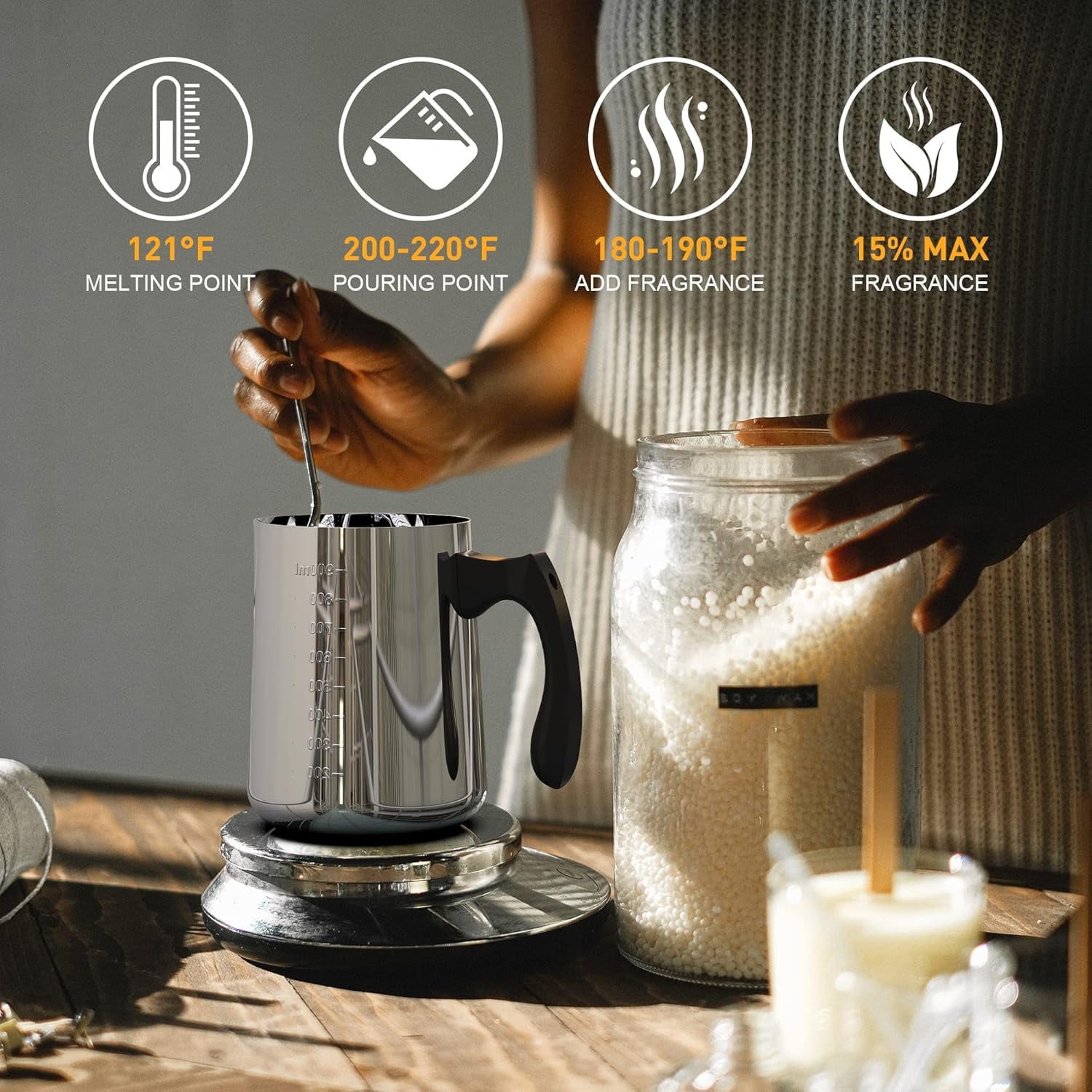 Candle Making Kit with Electronic Hot Plate, Candle Making Kit for Adults, DIY Starter Candle Making Supplies, with 900ml Candle Make Pouring Pot, Stirring Spoon, Wicks Holder, Thermometers