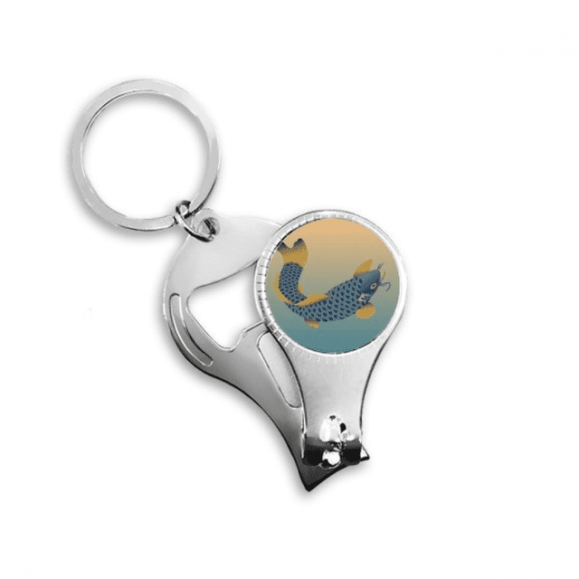 Pintura cultura pescado azul Llavero anillo Multi funcion cortauñas abrelatas de botella regalo