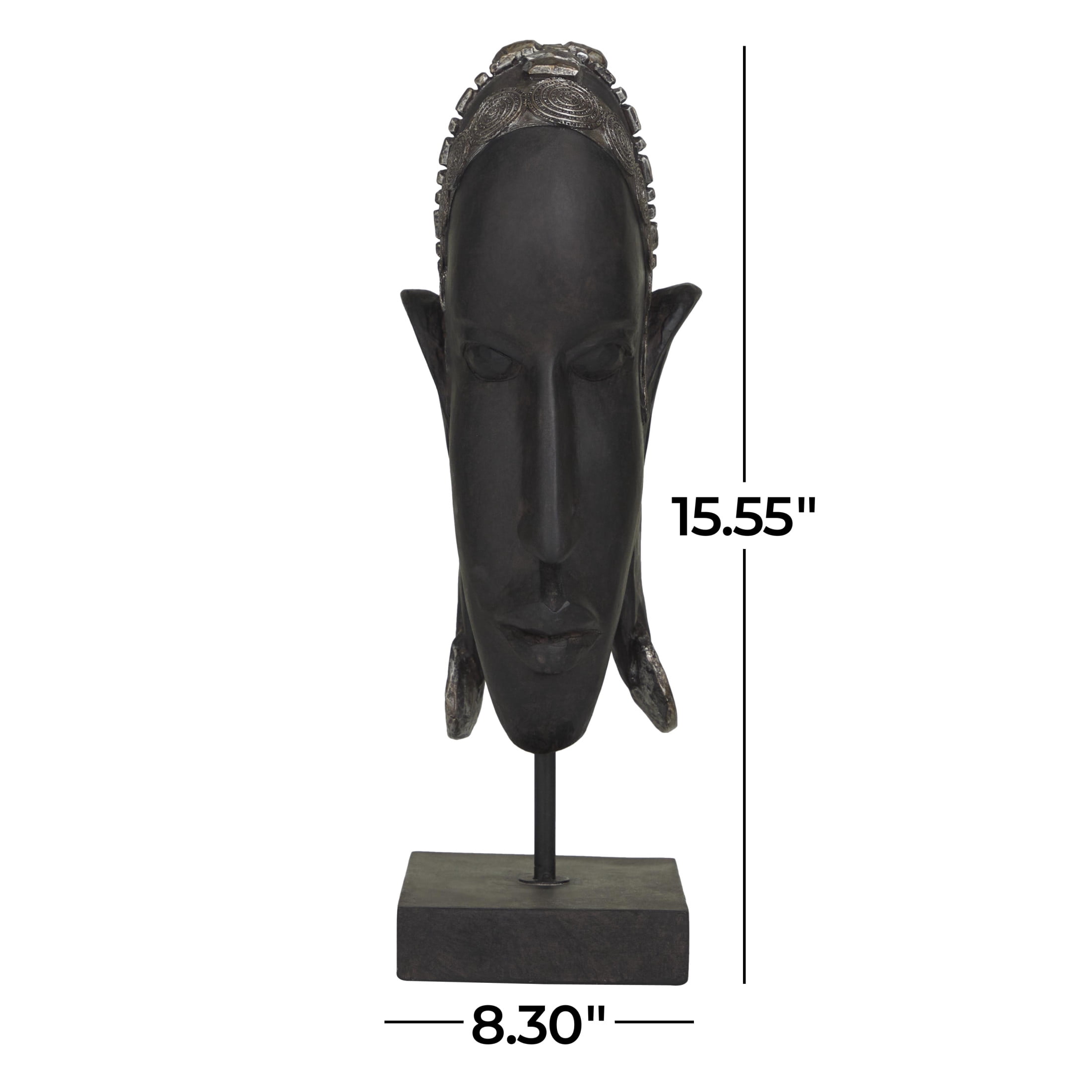 5" x 16" Black Polyresin African Woman Sculpture, by DecMode