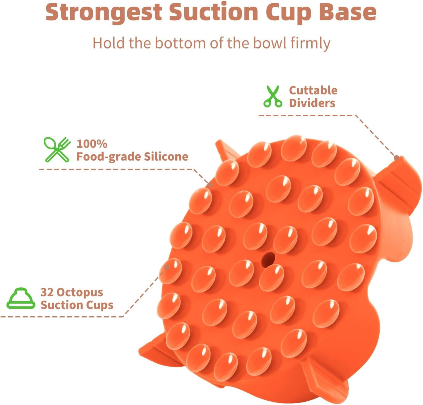 Slow Feeder Dog Bowls Insert for Large Breed, 7 Inch Cuttable Slow Feeder Insert with 32 Octopus Suction Cups for Medium Large Size Dog Food Bowl (X-Large, Orange)
