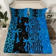 thumbnail image 2 of Feelyou Teens Princess Ribbon Bed Sheets, Fashion Bowknot Bow-tie Blue King Sheets, Leopard Cheetah Print Sheet Set, Breathable Home Decor, 4 Pieces, 2 of 7