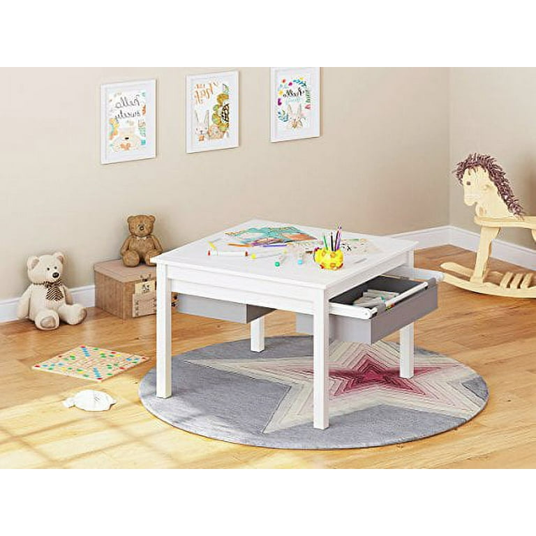 UTEX 2 in 1 Kids Construction Play Table with Storage Drawers and Built in  Plate (White)