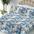 thumbnail image 3 of Ambesonne Tropical Boho Fitted & Flat Sheet with Shams 4 Pcs Set, Abstract Brush Palm, King, Deep Sky Blue Ceil Blue, 3 of 5