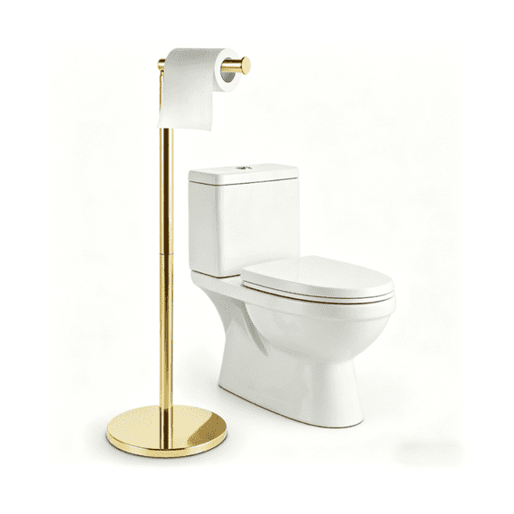 GYWHOOFT Toilet Roll Stand, Gold Toilet Paper Holder Free Standing with Top Storage Shelf, Bathroom Paper Storage with Stainless Steel Pedestal