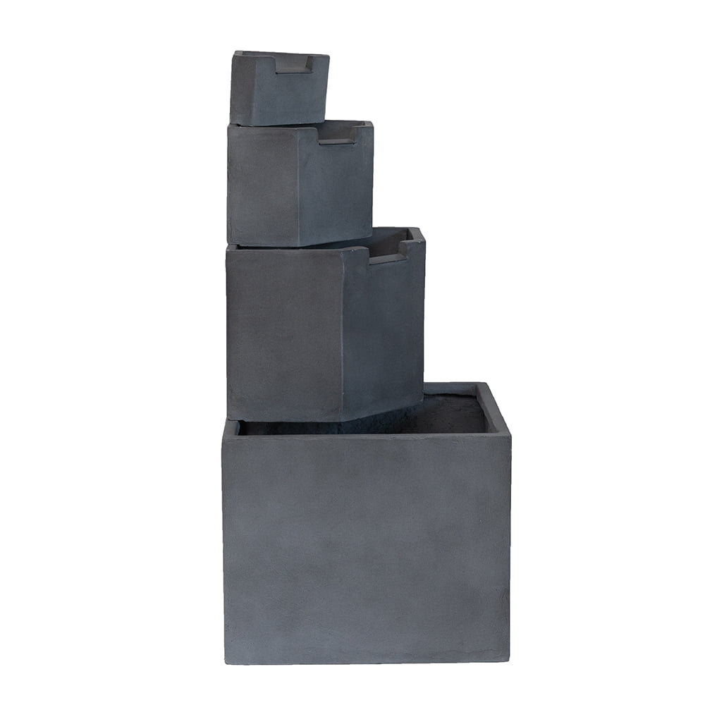 CoSoTower 19.7X19.7X41.7" Gray Cement 4 Tier Block Water Fountain Outdoor