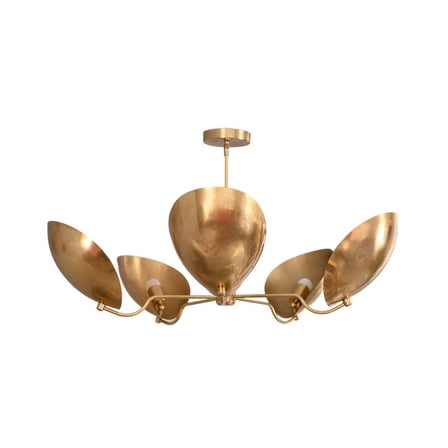 5 Light Curved Dome Style Raw Brass Chandelier Light Fixture