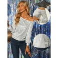 thumbnail image 2 of Top de lentejuelas con hombros descubiertos Allegra K Disco Party Sparkle Glitter Plata XS, 2 of 6