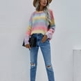 thumbnail image 6 of Duoif Sweaters for Women Trendy Ladies Crew Neck Long Sleeve Knit Rainbow Sweater Fashion Loose Tops Women's Sweaters Womens Tops Pink XL, 6 of 9