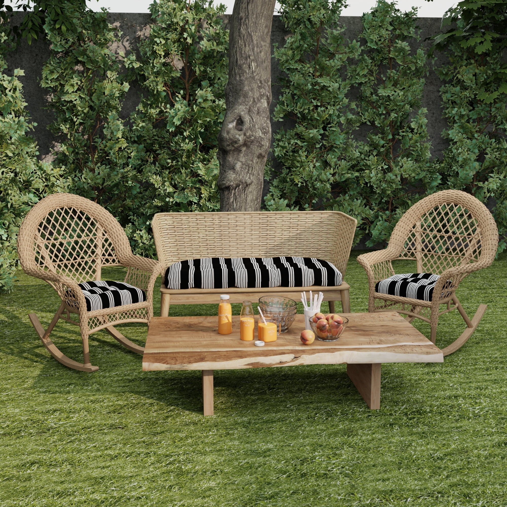Jordan Manufacturing 18" x 18" Reeder Black Stripe Square Tufted Contoured Outdoor Wicker Seat Cushion (2 Pack)