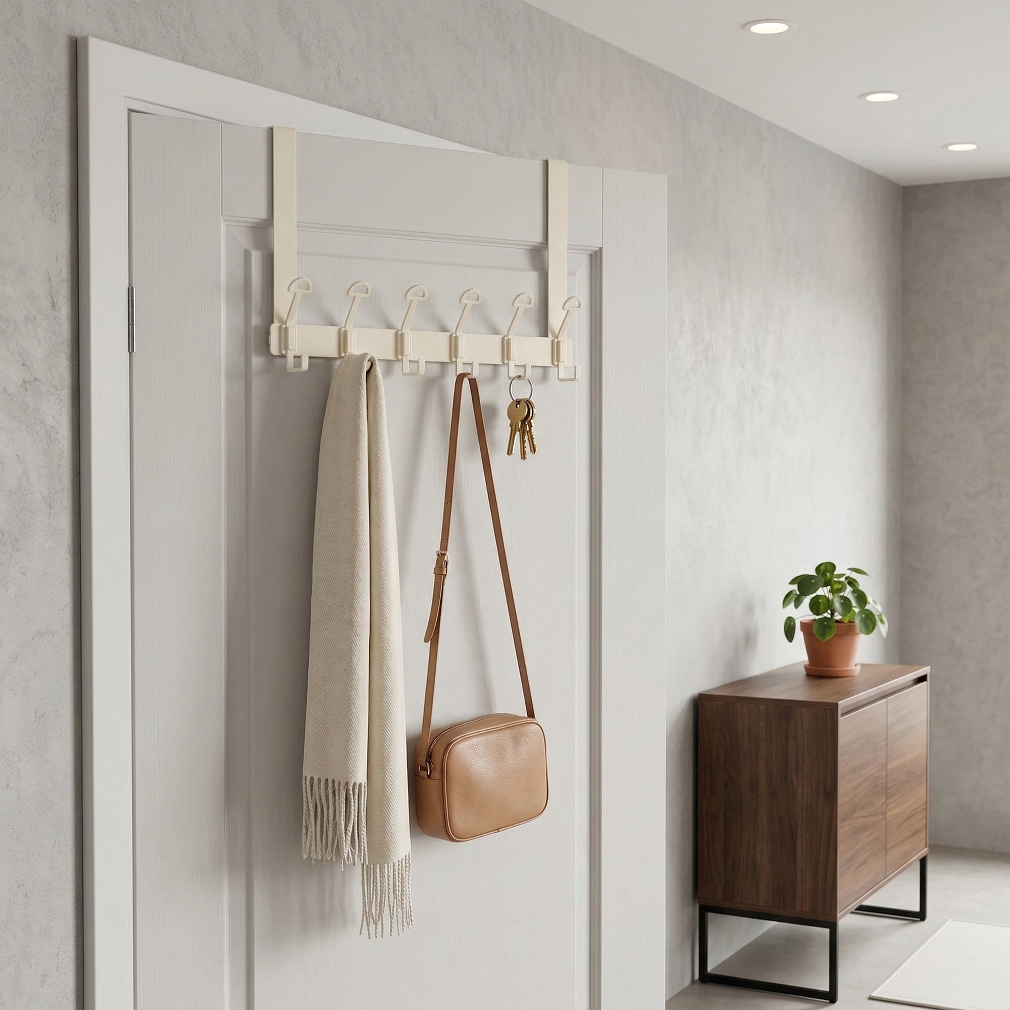 Unique Bargains Coat Rack Wall Mount with 6 Hooks for Entryway Bedroom White 15.4"x11"