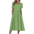 thumbnail image 3 of WRKEKC Robes d'Été Décontractées pour Femmes, Robes d'Été Grande Taille, Robes de Vacances Décontractées pour Femmes pour Fête Quotidienne, Col Rond Replié, Unies, à Manches Courtes avec Poche, 3 of 10