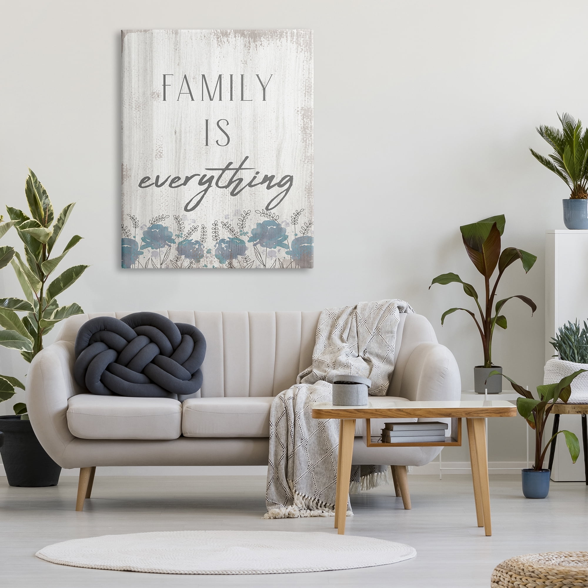 Stupell Industries Family Is Everything Sentiment Blue Wild Flowers, 36 x 48, Designed by Daphne Polselli