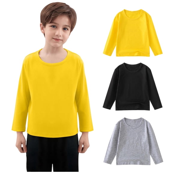 Nmnitkp Boys Long Sleeve Shirts Cotton Girls Sweatshirt High-Quality Fabric T-Shirts Basic Crew Neck Tees 3 Pack Multipack for Kids Gray,2 Years