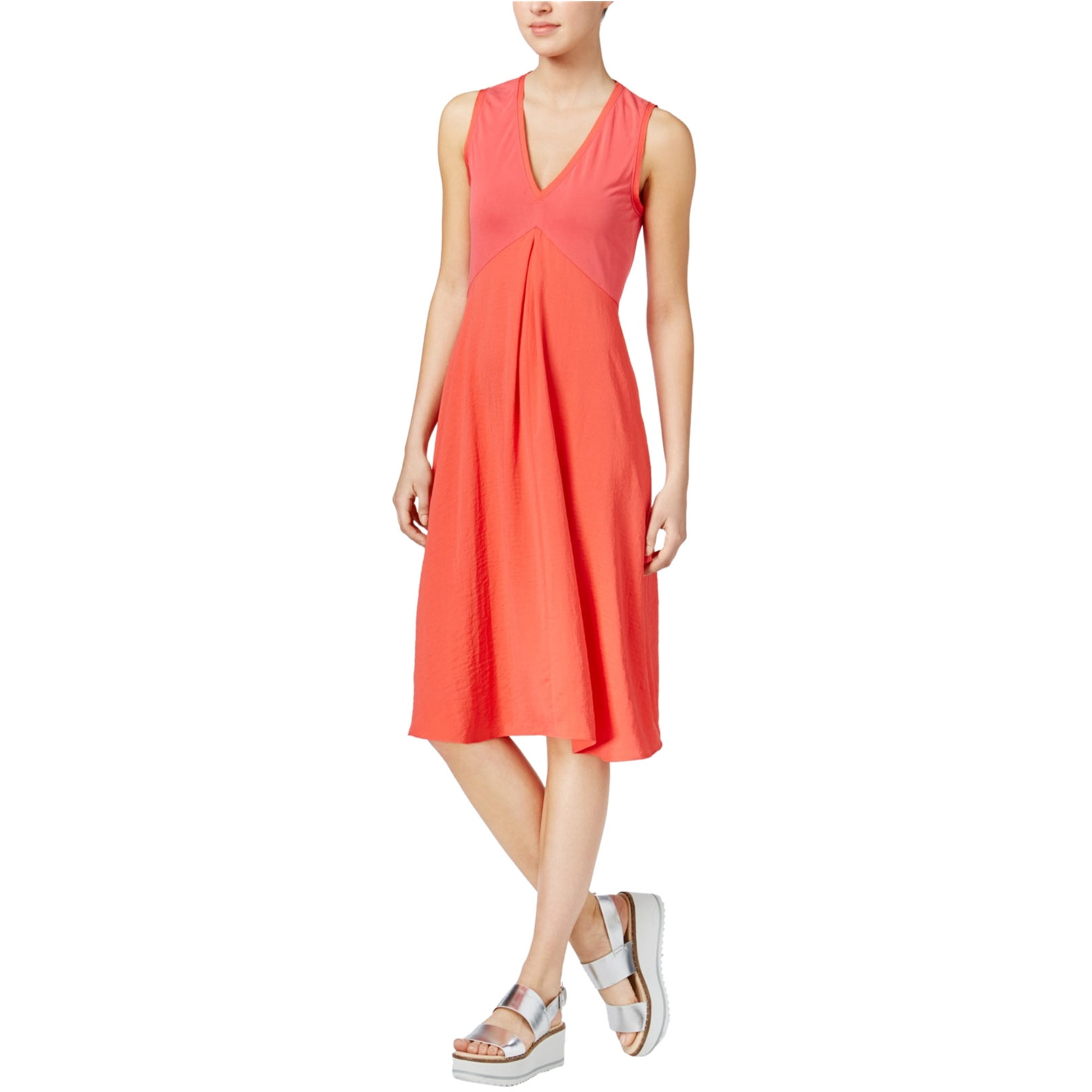 Rachel Roy Womens Mixed Media Aline Dress, Orange, XLarge