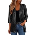 thumbnail image 2 of KTFgvq Women's 3/4 Sleeve Cardigan, Open Front Party Outerwear, Shiny Casual Jacket for Party Night Out Casual, Black L, 2 of 7