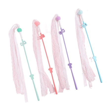 Mxhcet Cats Teaser Toy Set of 4 Cats Feathered Wand Toy Interaction Exercise Toy Hunting Teaser Stick Pet Cats Stress Reduce Toy