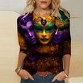 lcziwo Bling Mardi Gras Shirts for Women 2025 Carnival Themed Tops 3/4